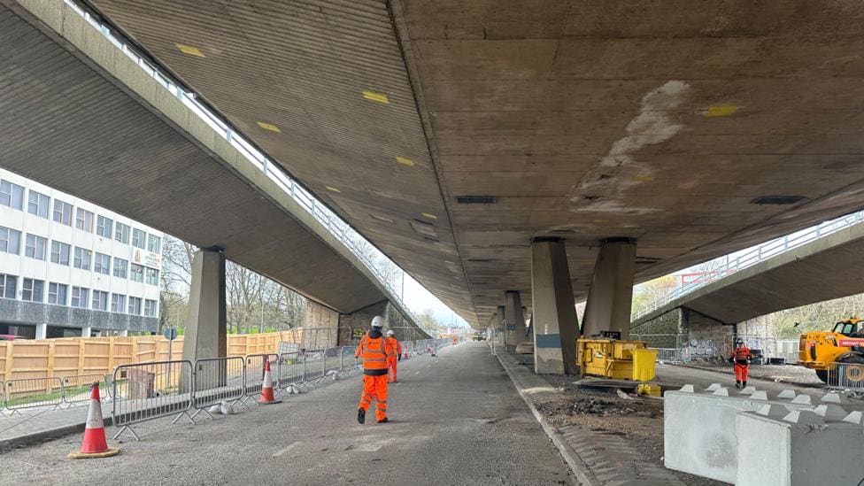 Road Under Gateshead Flyover Unfit to Reopen — Gateshead news photo (BBC Tyne & Wear)